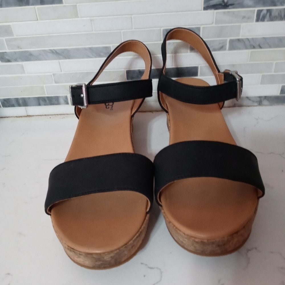 UGG MILLEY CORK PLATFORM WEDGE SANDAL BUCKLE ANKLE STRAP